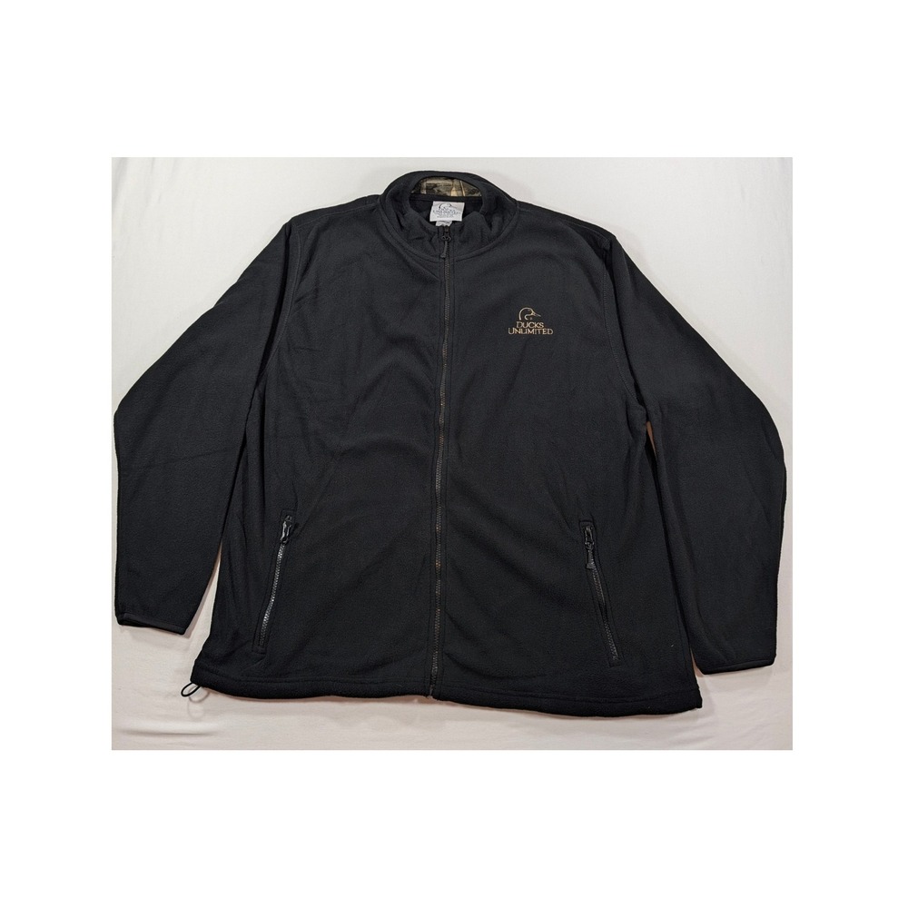 Ducks Unlimited Mens XL Fleece Jacket Black Full Zip Embroidered Logo Outdoor